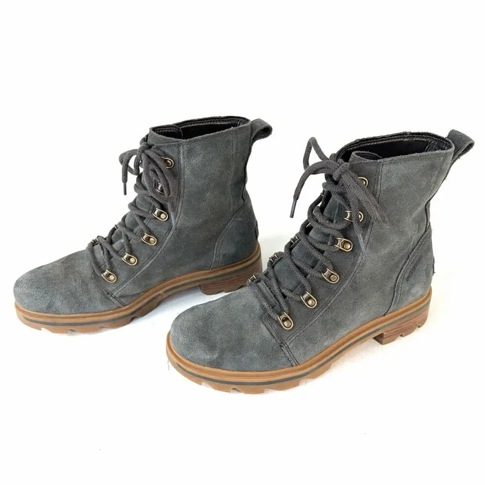 SOREL Women's Lennox NL4410-367 Grey Suede Lug Waterproof Combat Boots Size 9.5